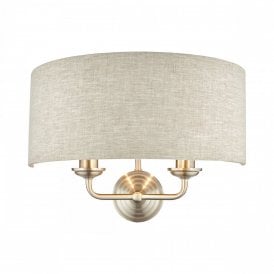 Laura Ashley Brushed Chrome 2 Light Wall Light Natural Shade