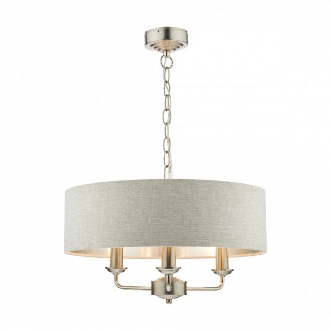 SORRENTO Brushed Chrome 3 Light Armed Fitting Ceiling Light with Natural Shade