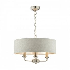 Laura Ashley soft Chrome 3 Light Fitting Ceiling Light Natural Shade