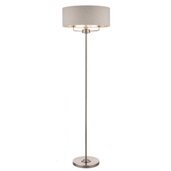 SORRENTO Brushed Chrome 3 Light Floor Lamp with Natural Shade