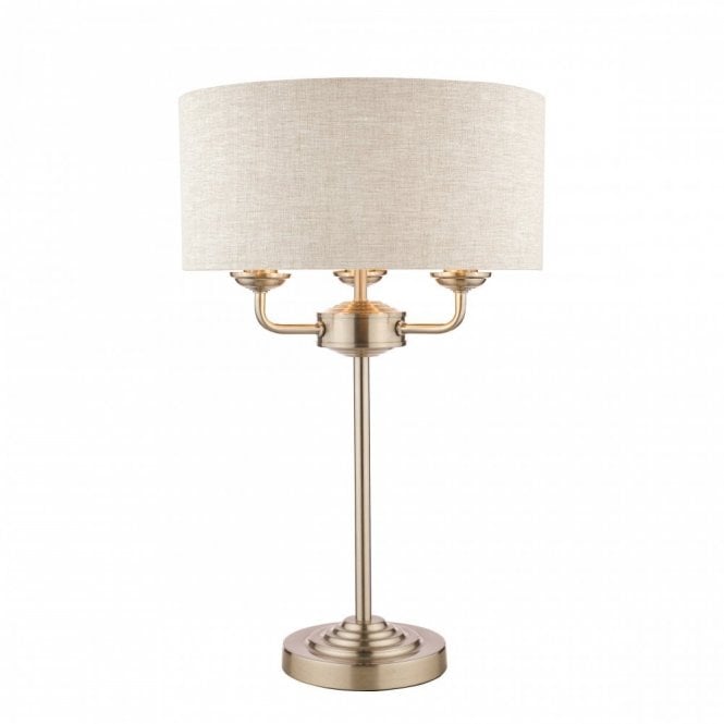 SORRENTO Brushed Chrome 3 Light Table Lamp with Natural Shade