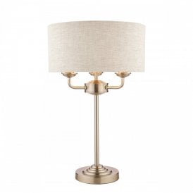 Laura Ashley Brushed Chrome 3 Light Table Lamp Natural Shade