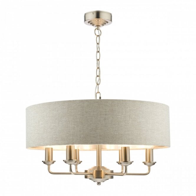 SORRENTO Brushed Chrome 6 Light Armed Fitting Ceiling Light with Natural Shade
