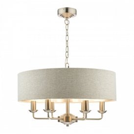 Laura Ashley soft Chrome 6 Light Fitting Ceiling Light Natural Shade