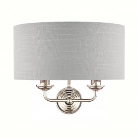 2 Light Wall Light in polished nickel with silver metallic shade