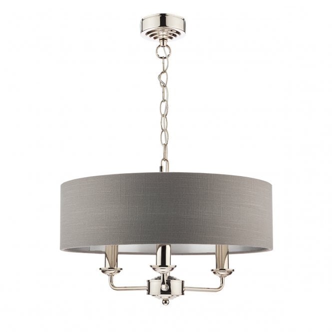 SORRENTO Polished Nickel 3 Light Armed Fitting Ceiling Light with Charcoal Shade