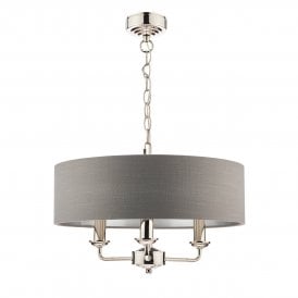 SORRENTO Polished Nickel 3 Light Armed Fitting Ceiling Light with Charcoal Shade