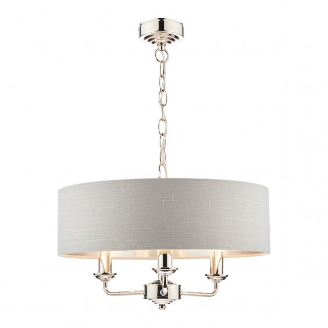 SORRENTO Polished Nickel 3 Light Armed Fitting Ceiling Light with Silver Shade
