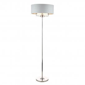 3 Light Floor Lamp in Polished Nickel with silver shade with footswitch