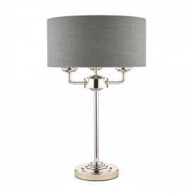 Polished Nickel 3 Light Table Lamp with Charcoal Shade