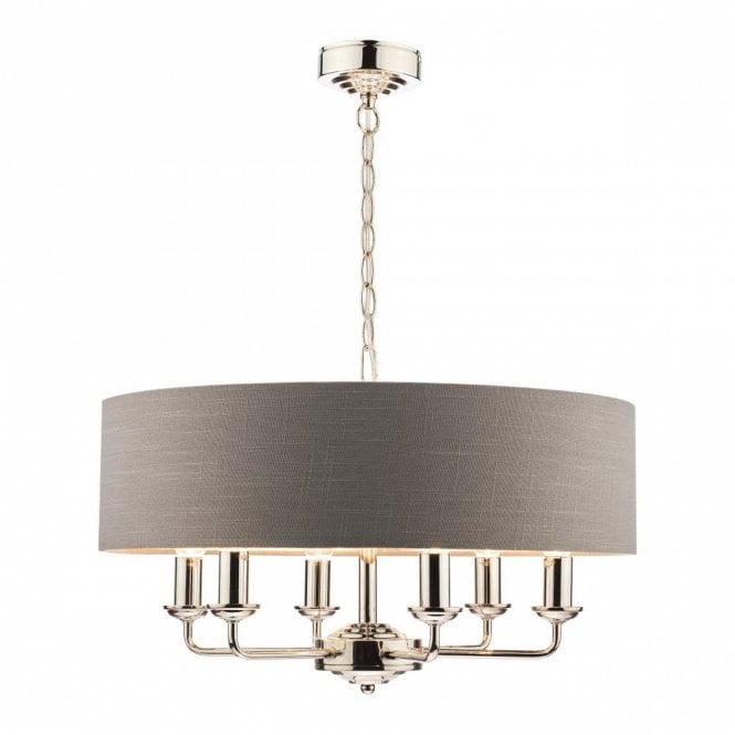 SORRENTO Polished Nickel 6 Light Armed Fitting Ceiling Light with Charcoal Shade