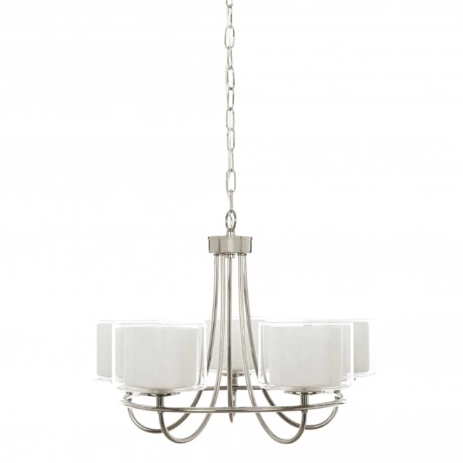 SOUTHWELL 5 Light Ceiling Pendant in Polished Nickel with Opal Glass Shades