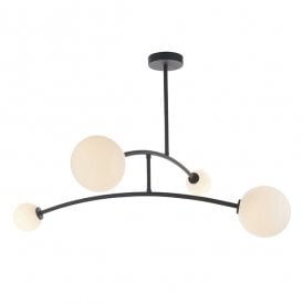 STABILITY Black Ceiling Light With 4 Opal Glass Shades