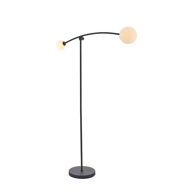 STABILITY Black Floor Lamp With 2 Opal Glass Shades