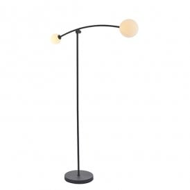 STABILITY Black Floor Lamp With 2 Opal Glass Shades