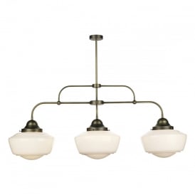 STOWE 3 Light Opal Glass Ceiling Pendant with Vintage Brass