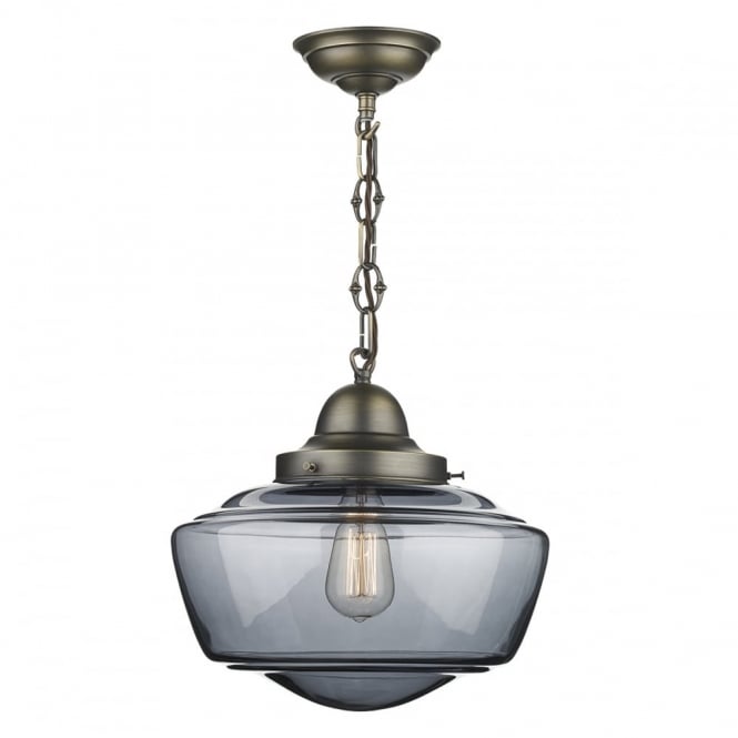 STOWE Single Light Pendant Solid Brass & Smokey Glass