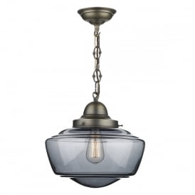 STOWE Single Light Pendant Solid Brass & Smokey Glass