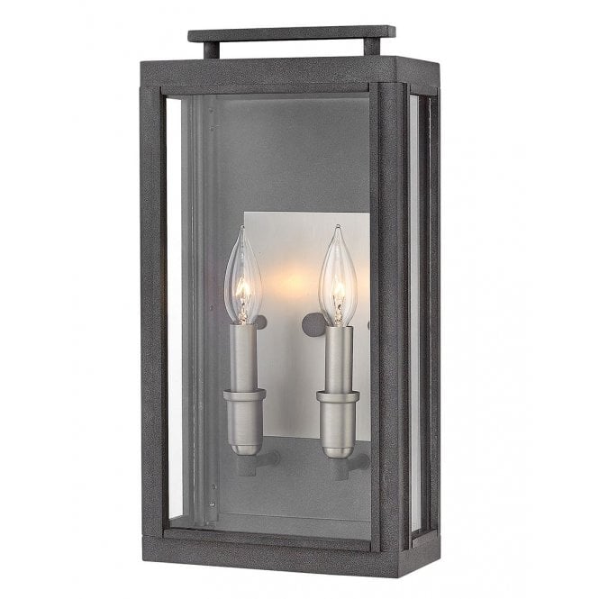SUTCLIFFE 2 Light Wall Lantern in Aged Zinc IP44 Rated for Outdoor Use