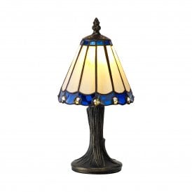 UNA Small Tiffany Glass Table Lamp | Blue, Cream & Crystal
