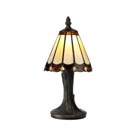 UNA Tiffany Glass Table Lamp | Cream & Brown Clear Crystal