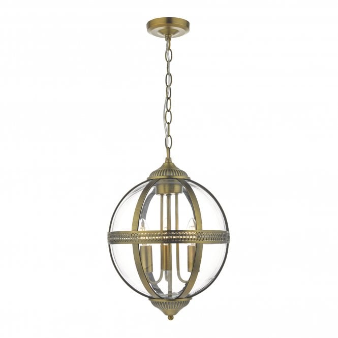 VANESSA 3 Light Deco-Victorian Style Pendant | Antique Brass And Clear Glass