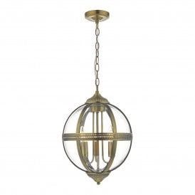 VANESSA 3 Light Deco-Victorian Style Pendant | Antique Brass And Clear Glass