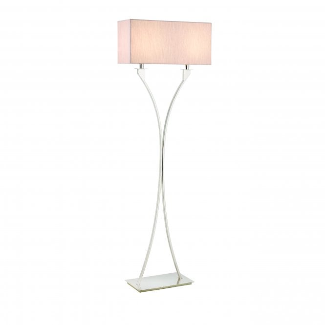 VIENNA 2 Light Floor Lamp | Polished Nickel Plate & Beige Organza Effect Fabric