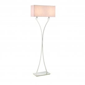 VIENNA 2 Light Floor Lamp | Polished Nickel Plate & Beige Organza Effect Fabric