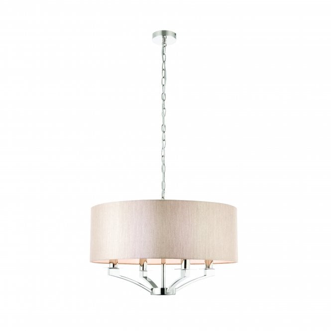 VIENNA 4 Light Pendant | Polished Nickel Plate & Beige Organza Effect Fabric