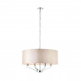 VIENNA 4 Light Pendant | Polished Nickel Plate & Beige Organza Effect Fabric