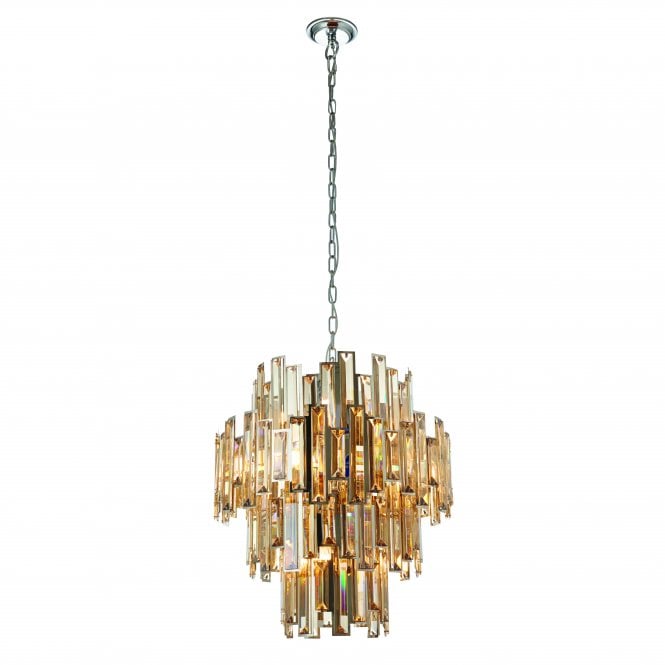 VIVIANA 12 Light Pendant | Chrome Effect & Champagne Crystal Glass