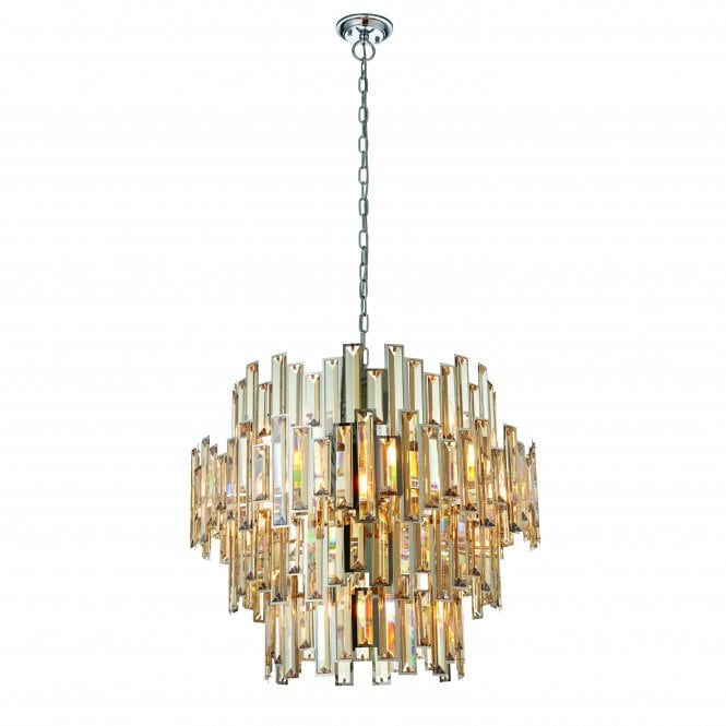 VIVIANA 15 Light Pendant | Chrome & Champagne Glass Crystal