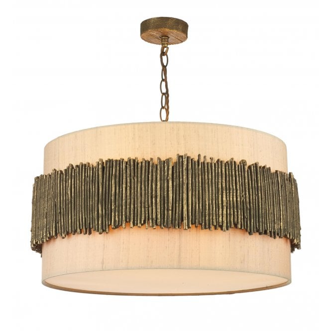 WILLOW Large Pendant with Shade | Gold Cocoa Willow Detail