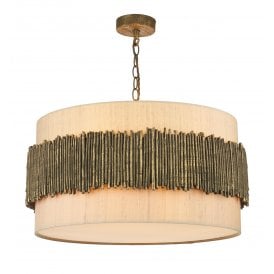 WILLOW Large Pendant with Shade | Gold Cocoa Willow Detail