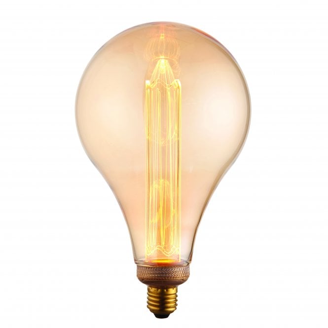 XL E27 Led Globe Light Bulb | Tinted Amber Glass & Brass Effect Plate